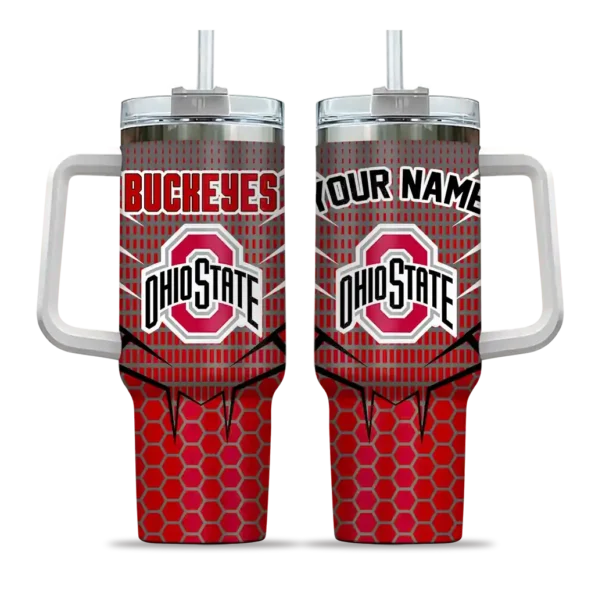custom ohio state buckeyes hex texture scarlet curved tumbler best selling.webp
