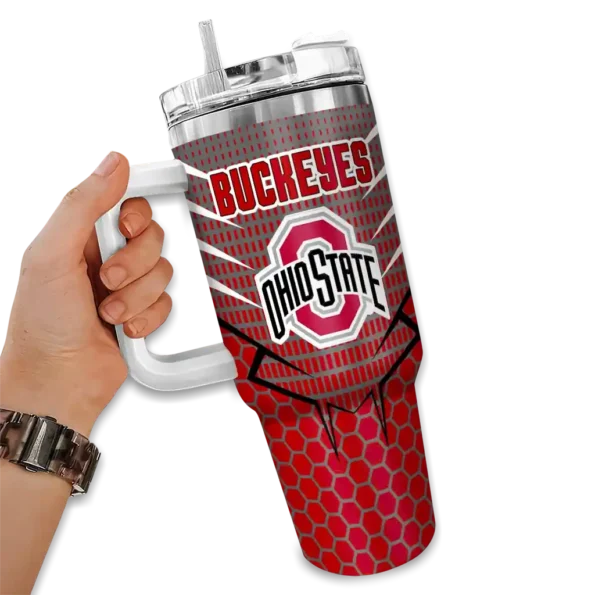 custom ohio state buckeyes hex texture scarlet curved tumbler fashion forward.webp