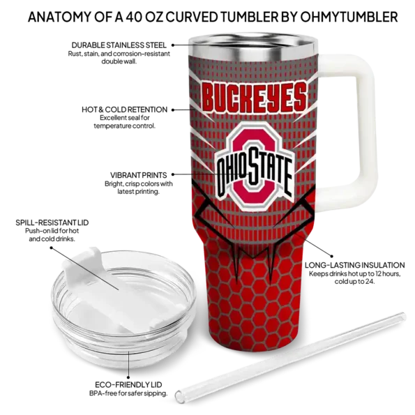 custom ohio state buckeyes hex texture scarlet curved tumbler new arrival.webp