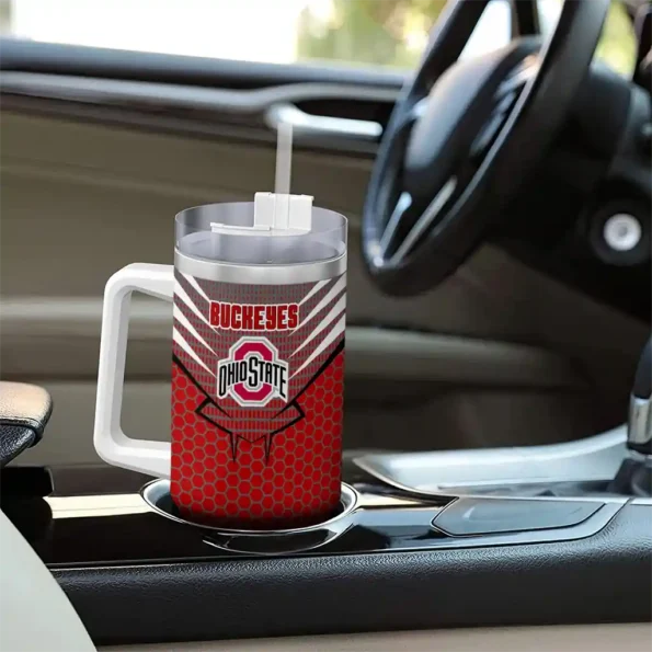 custom ohio state buckeyes hex texture scarlet curved tumbler trendy.webp