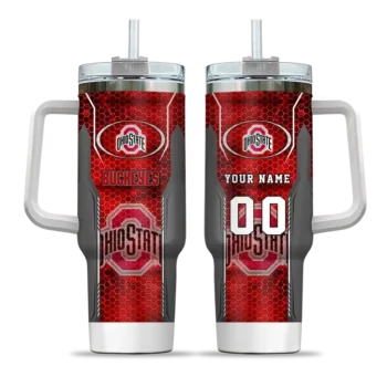 custom ohio state buckeyes hexagon armor scarlet curved tumbler best selling.webp