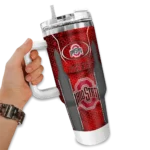 custom ohio state buckeyes hexagon armor scarlet curved tumbler best selling.webp