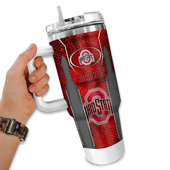 custom ohio state buckeyes hexagon armor scarlet curved tumbler fashion forward.webp