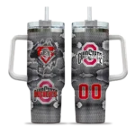 custom ohio state buckeyes superman shield scarlet gray curved tumbler best selling.webp