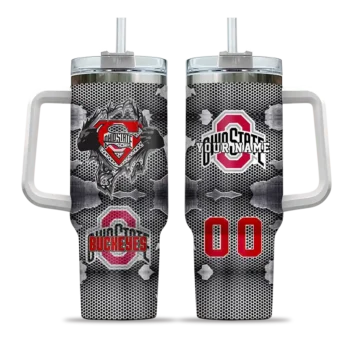 custom ohio state buckeyes superman shield scarlet gray curved tumbler best selling.webp
