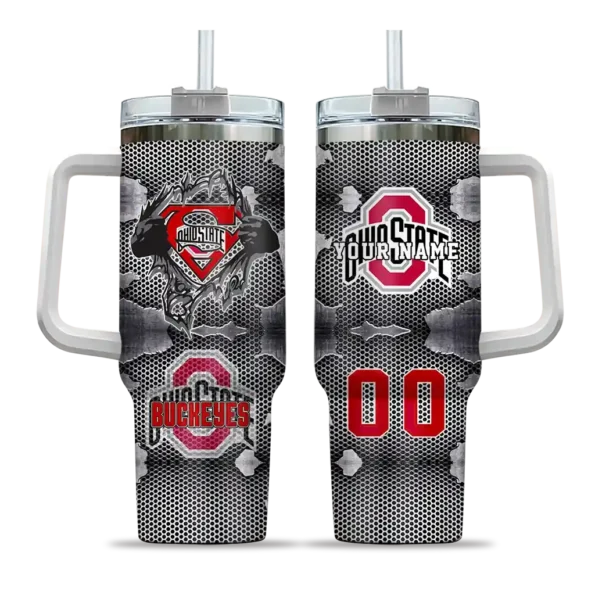custom ohio state buckeyes superman shield scarlet gray curved tumbler best selling.webp
