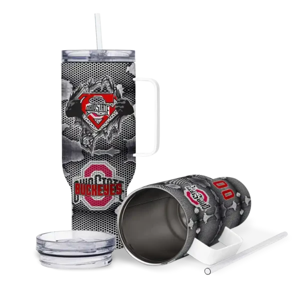 custom ohio state buckeyes superman shield scarlet gray curved tumbler high quality.webp
