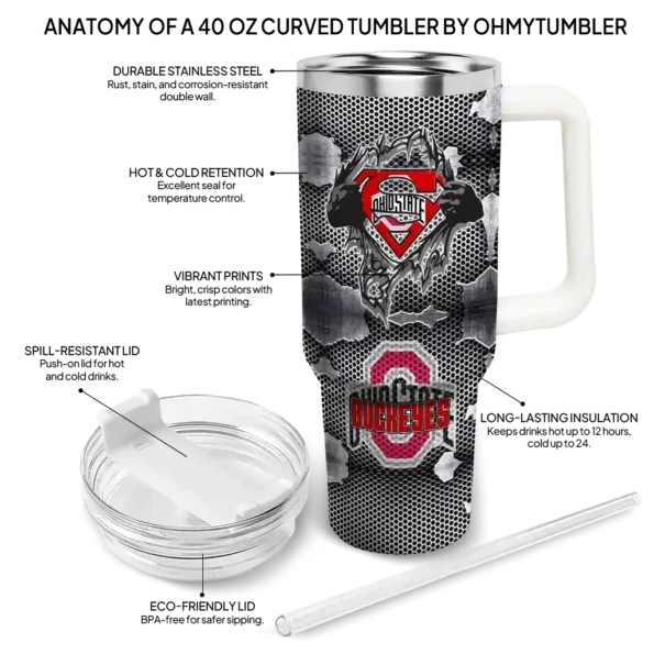 custom ohio state buckeyes superman shield scarlet gray curved tumbler new arrival.webp