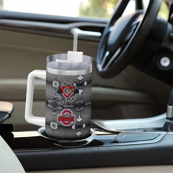 custom ohio state buckeyes superman shield scarlet gray curved tumbler trendy.webp