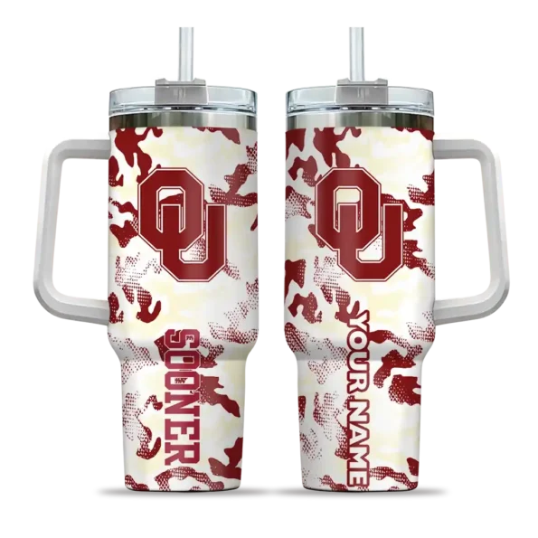 custom oklahoma sooners camo mashup crimson white curved tumbler best selling.webp