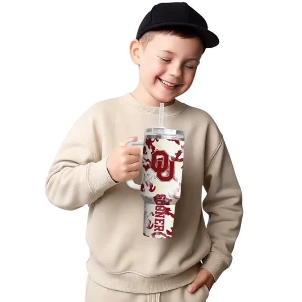 custom oklahoma sooners camo mashup crimson white curved tumbler latest model.webp