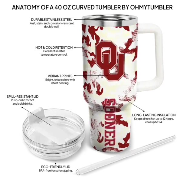 custom oklahoma sooners camo mashup crimson white curved tumbler new arrival.webp