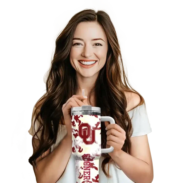 custom oklahoma sooners camo mashup crimson white curved tumbler premium grade.webp