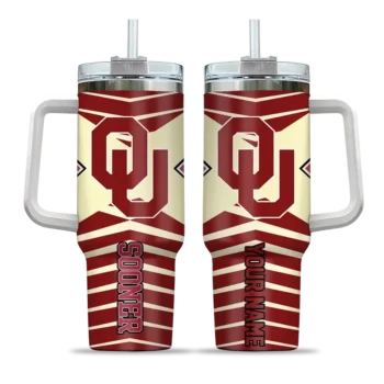 custom oklahoma sooners chevron layers crimson curved tumbler best selling.webp