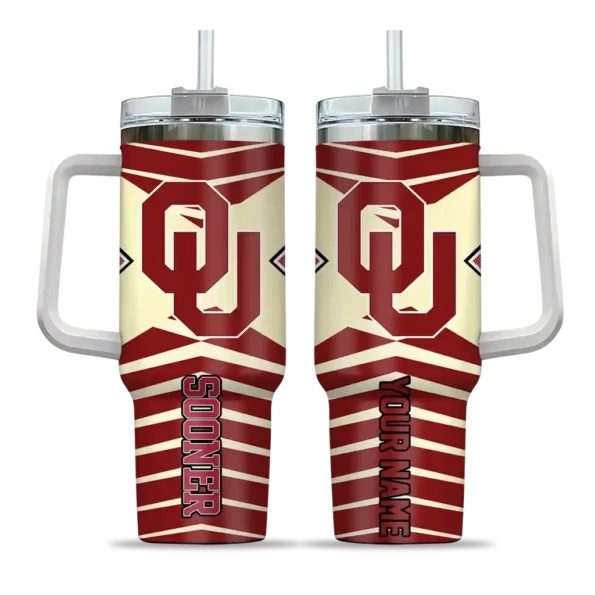 custom oklahoma sooners chevron layers crimson curved tumbler best selling.webp