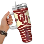 custom oklahoma sooners chevron layers crimson curved tumbler best selling.webp
