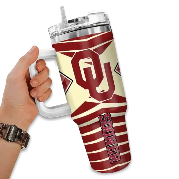 custom oklahoma sooners chevron layers crimson curved tumbler fashion forward.webp