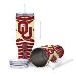 custom oklahoma sooners chevron layers crimson curved tumbler best selling.webp