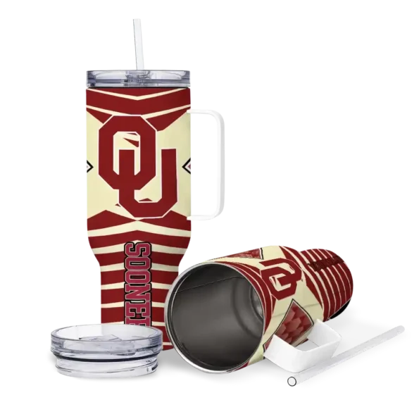 custom oklahoma sooners chevron layers crimson curved tumbler high quality.webp