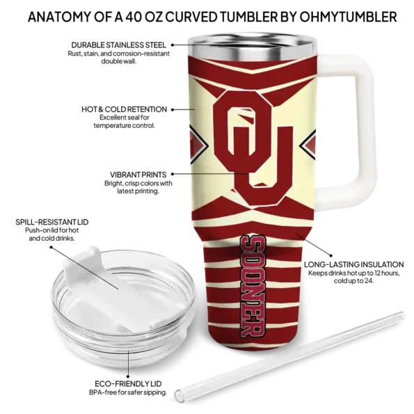 custom oklahoma sooners chevron layers crimson curved tumbler new arrival.webp
