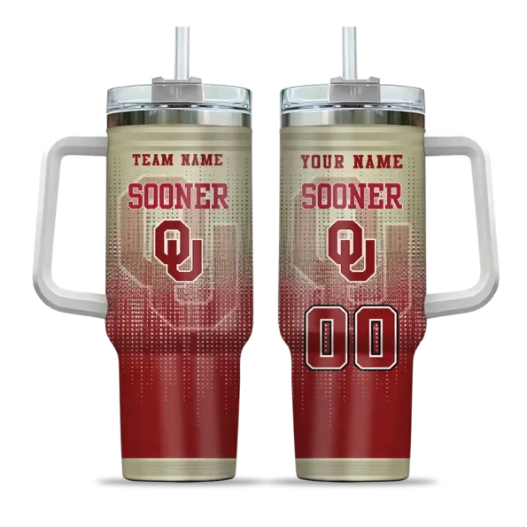 custom oklahoma sooners gradient dots crimson curved tumbler best selling.webp