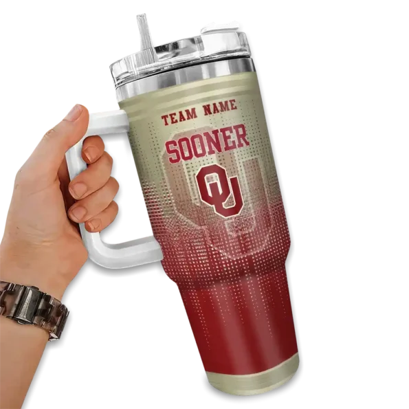 custom oklahoma sooners gradient dots crimson curved tumbler fashion forward.webp
