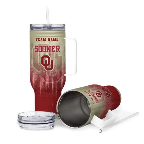 custom oklahoma sooners gradient dots crimson curved tumbler high quality.webp