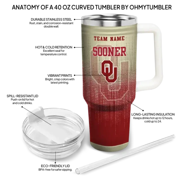 custom oklahoma sooners gradient dots crimson curved tumbler new arrival.webp