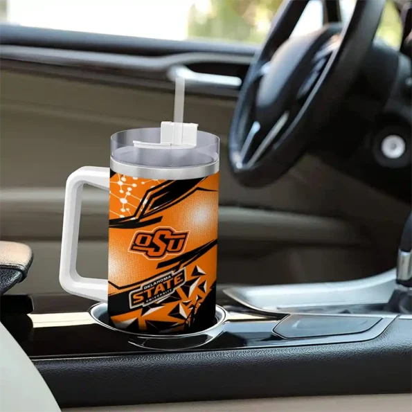 custom oklahoma state cowboys abstract paths orange curved tumbler trendy.webp