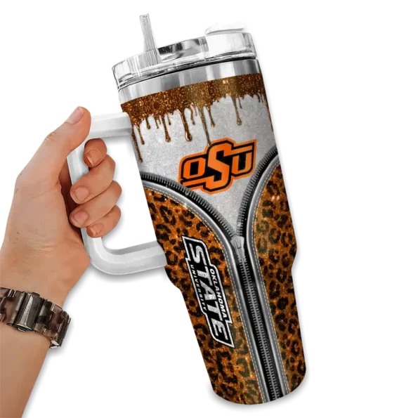 custom oklahoma state cowboys leopard zipper orange curved tumbler fashion forward.webp