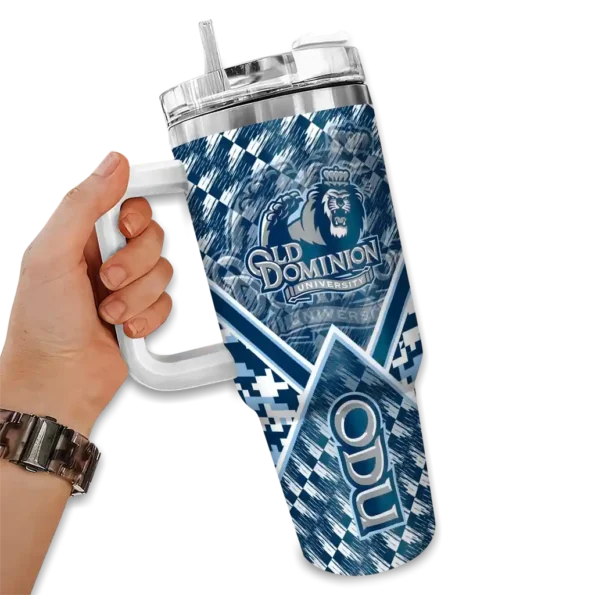 custom old dominion monarchs chevron angle blue curved tumbler fashion forward.webp