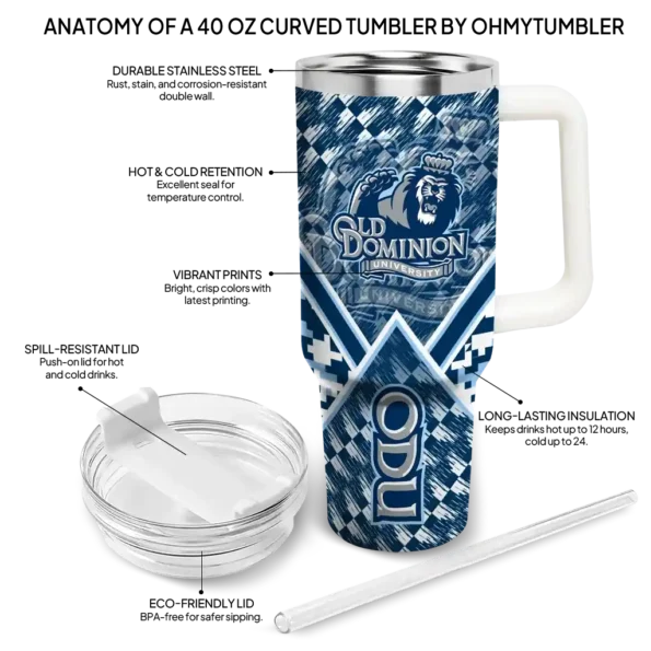 custom old dominion monarchs chevron angle blue curved tumbler new arrival.webp