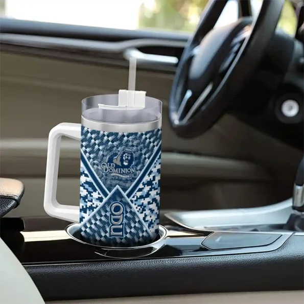 custom old dominion monarchs chevron angle blue curved tumbler trendy.webp