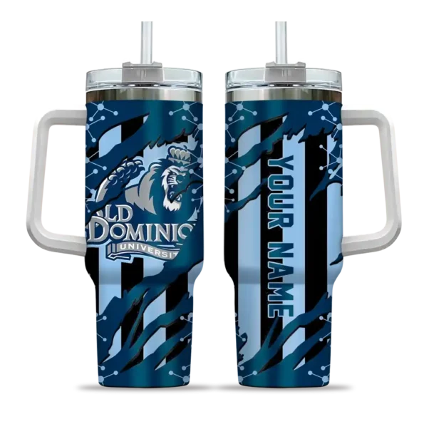 custom old dominion monarchs claw cut blue black curved tumbler best selling.webp