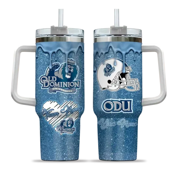 custom old dominion monarchs heart helmet motif blue curved tumbler best selling.webp