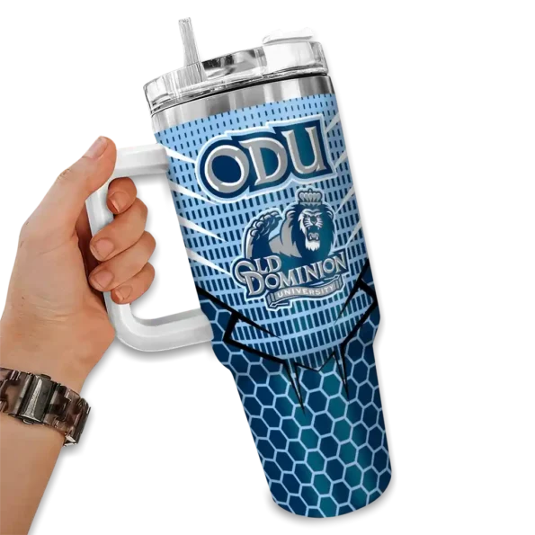 custom old dominion monarchs hex texture blue curved tumbler fashion forward.webp