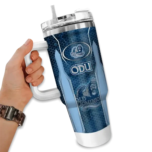 custom old dominion monarchs hexagon armor blue curved tumbler fashion forward.webp