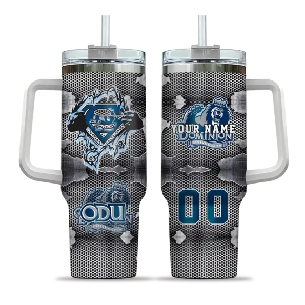 custom old dominion monarchs superman shield blue gray curved tumbler best selling.webp