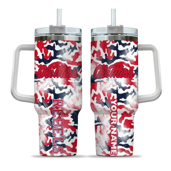 custom ole miss rebels camo mashup red white curved tumbler best selling.webp