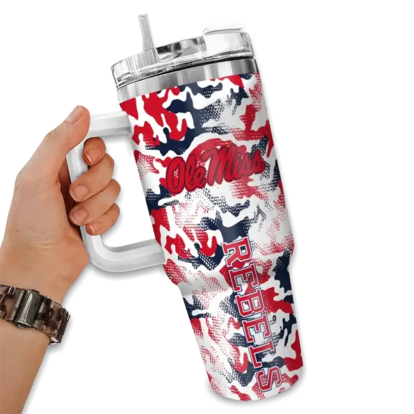 custom ole miss rebels camo mashup red white curved tumbler fashion forward.webp