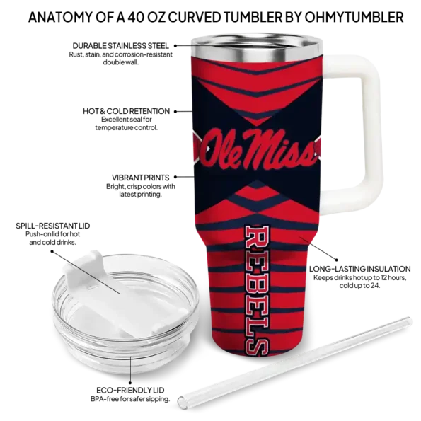 custom ole miss rebels chevron layers red curved tumbler new arrival.webp