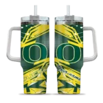 custom oregon ducks abstract paths green curved tumbler best selling.webp