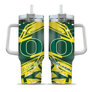 custom oregon ducks abstract paths green curved tumbler best selling.webp