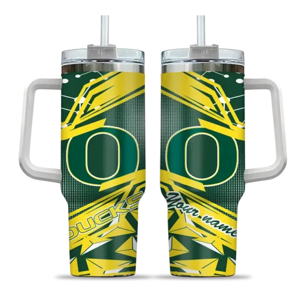 custom oregon ducks abstract paths green curved tumbler best selling.webp