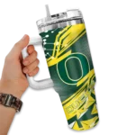 custom oregon ducks abstract paths green curved tumbler best selling.webp