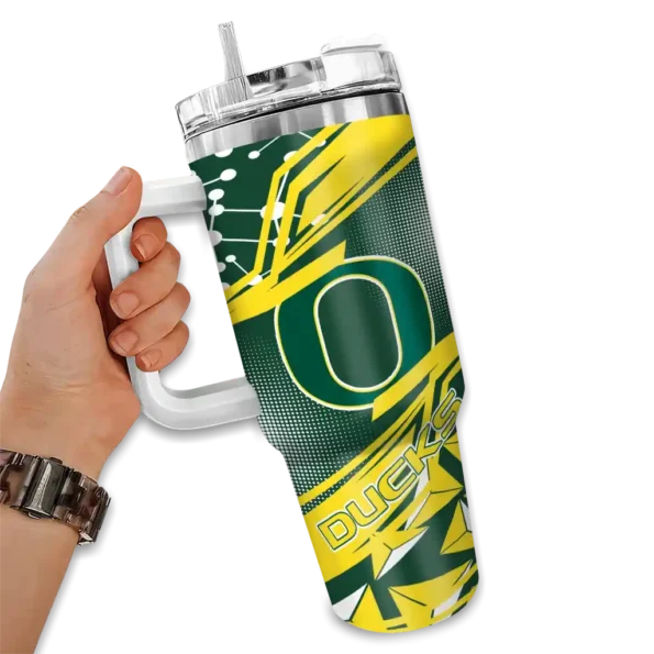 custom oregon ducks abstract paths green curved tumbler fashion forward.webp