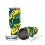 custom oregon ducks abstract paths green curved tumbler best selling.webp