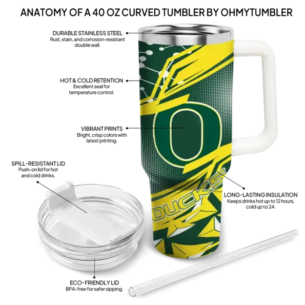 custom oregon ducks abstract paths green curved tumbler new arrival.webp