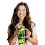 custom oregon ducks abstract paths green curved tumbler best selling.webp