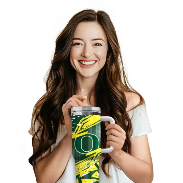 custom oregon ducks abstract paths green curved tumbler premium grade.webp